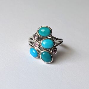 Sterling Silver Ring STS 925 Turquoise Amethyst Gem Stone Size 9